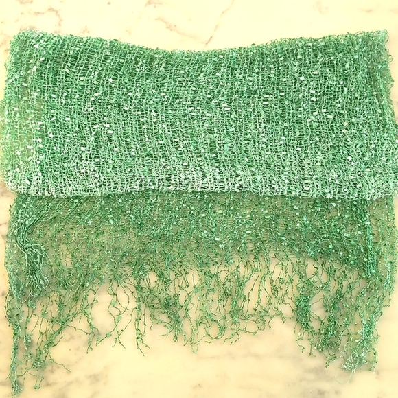 NWOT. Large crochet scarf/wrap with multi shades of green and special yarn. - Picture 2 of 5